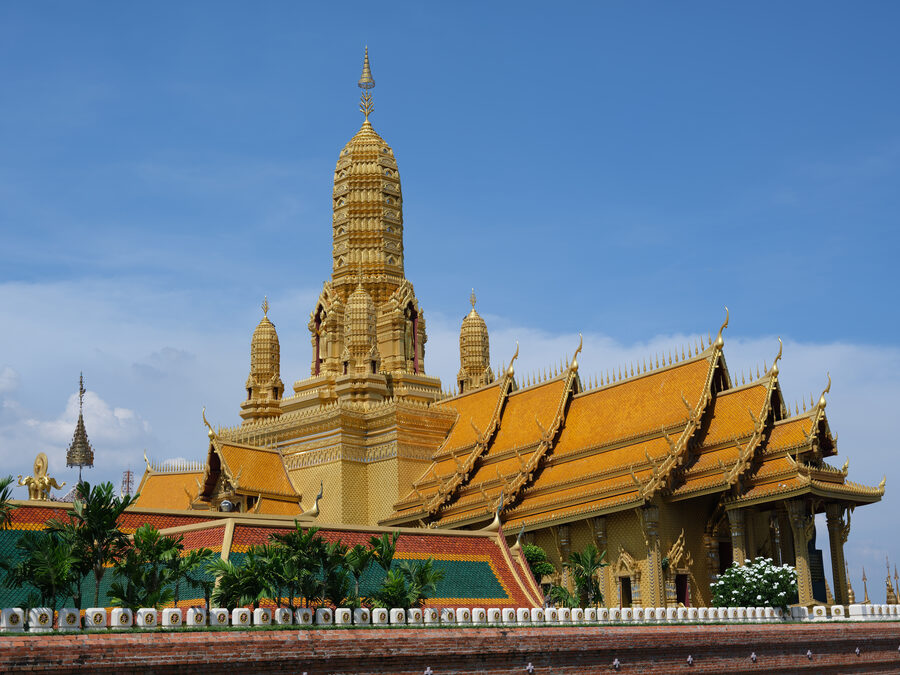 A golden hall at the Ancient City open-air museum in Samut Prakan