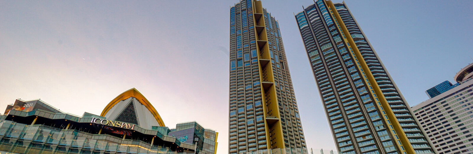 ICONSIAM and the Magnolias Waterfront Residences towers at dusk